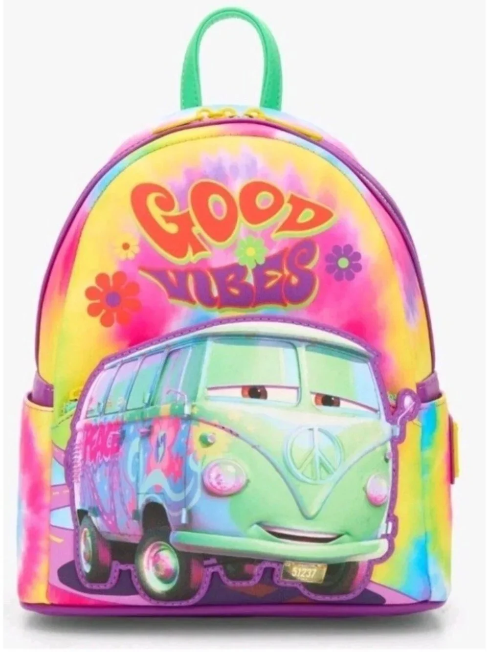 Loungefly Disney Pixar Cars Fillmore Good Vibes Tie Dye Backpack Hippie NWT